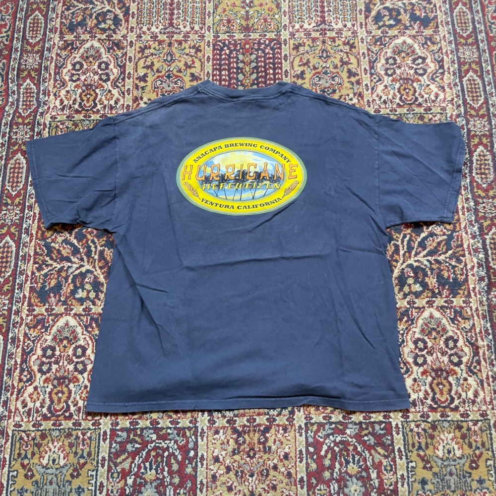 VTG 00s Anacapa Brewing Company Hurricane Hefeweizen Navy Graphic T-Shirt XXL